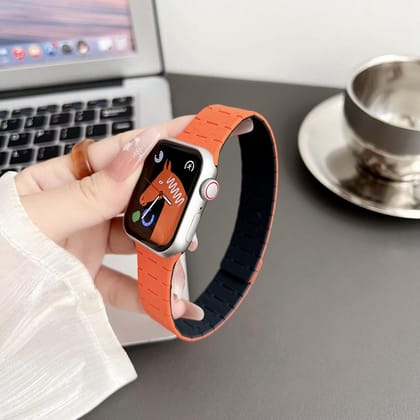 Premium AP Magnetic Silicone Loop By iSerieshub Compatible For iWatch-44-45-46-49MM / Orange Midnight