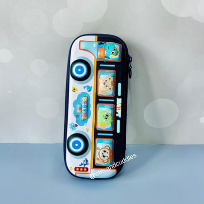 3D Cartoon Bus Hardcase Pouch for Kids-Blue