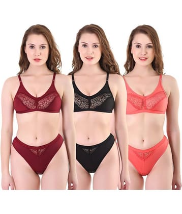 TCG Pack of 3 Cotton Lycra Women's Bra & Panty Set ( Multi Color )