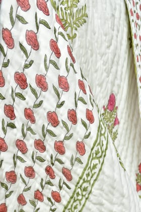 Khoobsurat Floral Mul Mul Handblock Cotton Quilt Single 60x90 inches