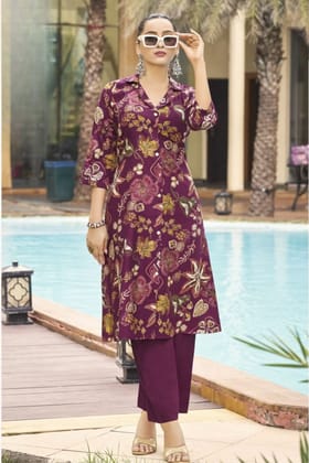 Maroon Cord Set in Soft Cotton with Vibrant Print-MAROON / XL