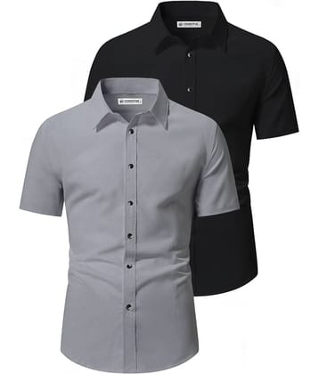 CROWNTAIL Cotton Blend Slim Fit Solids Half Sleeves Men's Casual Shirt - Light Blue ( Pack of 2 )