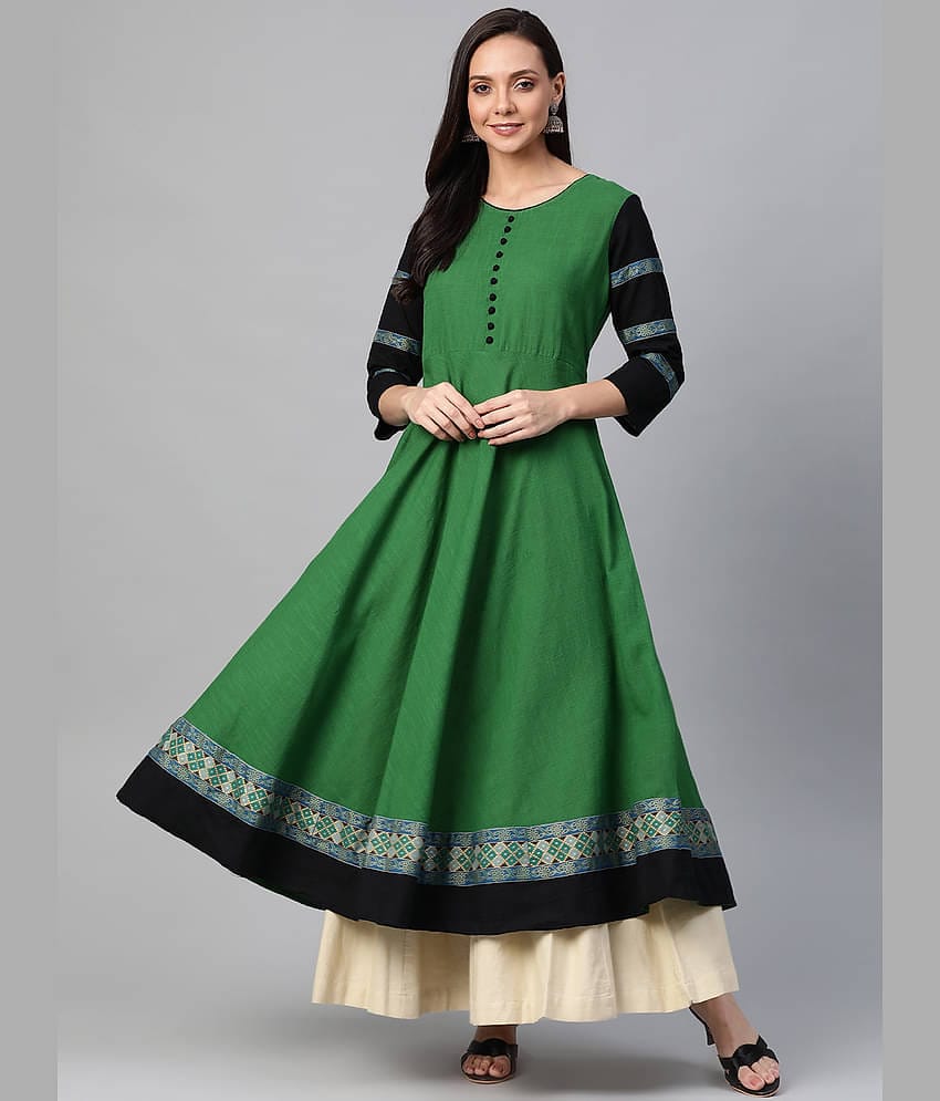 Yash Gallery Pack of 1 Silk Blend Printed Flared Women's Kurti - ( Green )