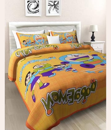 PETROSOLY Cotton 1 Double Queen Bedsheet with 2 Pillow Covers ( Yellow )