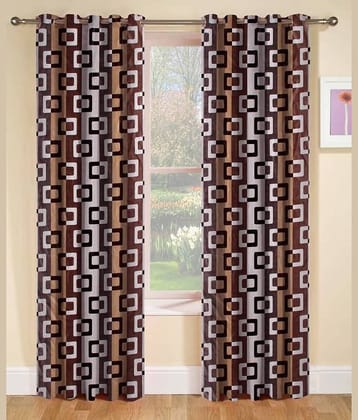 N2C Home Floral Semi-Transparent Eyelet Curtain 9 ft ( Pack of 2 ) - Brown