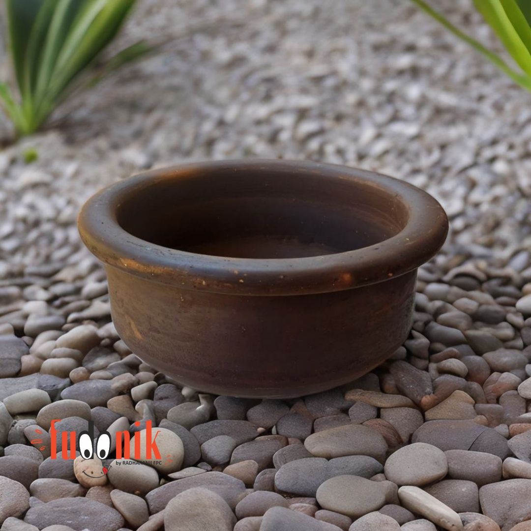 Fudonik Earthen Clay Cooking Bhogana (2 Liters) | Unglazed Terracotta Patila | Eco-Friendly Slow Cooking