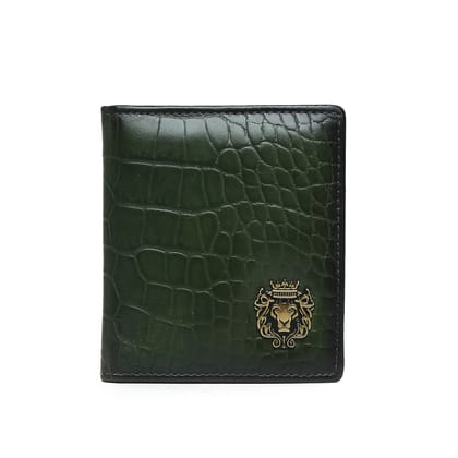 Green Croco Two Fold Leather Card Holder By Brune & Bareskin-FS