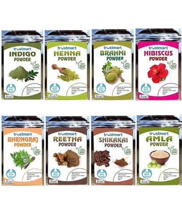 TRUSTMART Natural Amla,Reetha,Shikakai,Bhringraj,Hibiscus,Brahmi,Indigo and Henna Powder 400g (Each-50g)