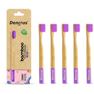 DENCRUS Orby Kids Bamboo Toothbrush Soft Bristles For Gentle Cleaning - Pack of 5 (Lavender)