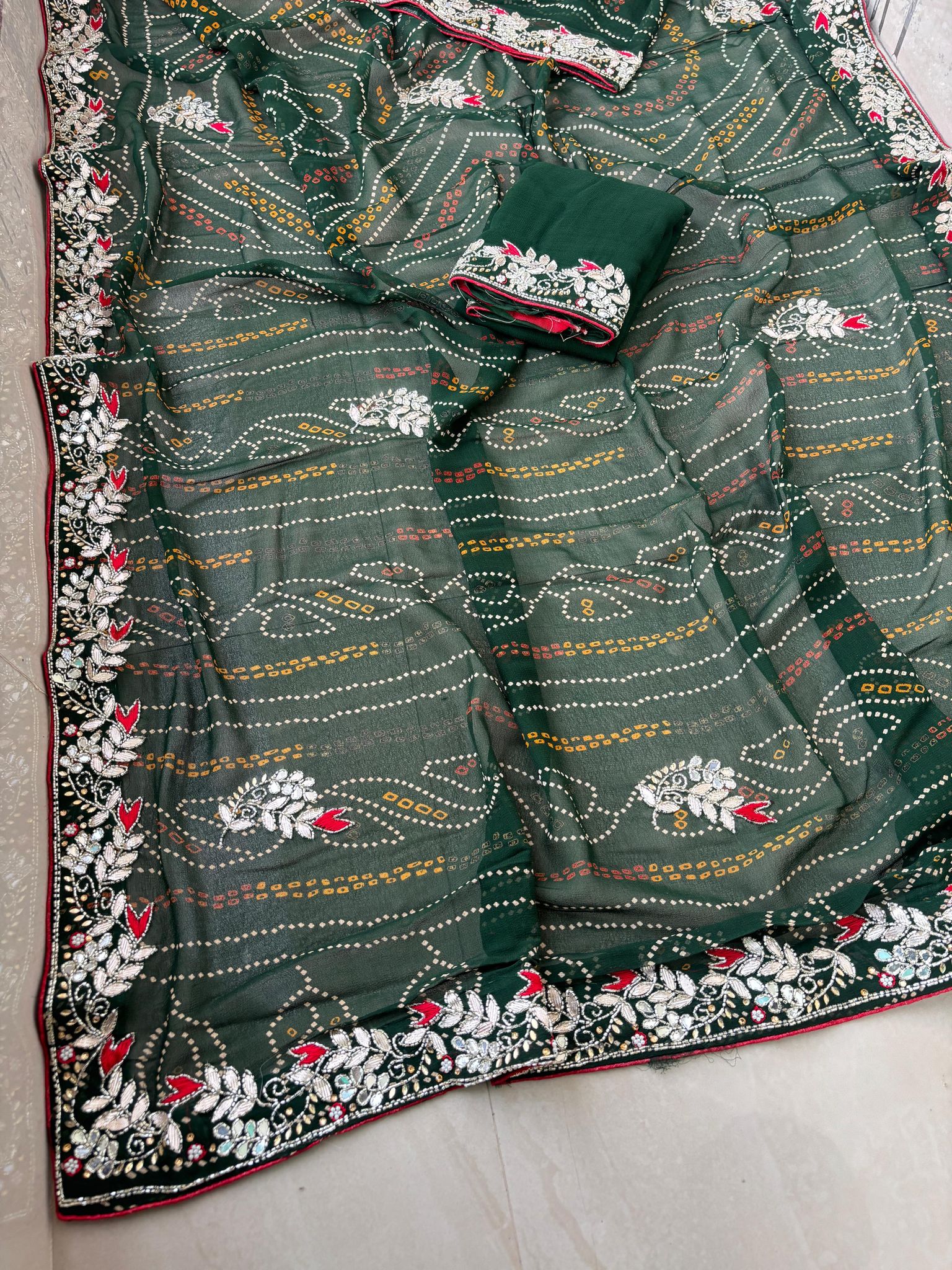 Pure 75*75 Jaipuri print jhorjt  with running  blouse Jaipuri traditional Bandej saree Karva Chauth special Chunri