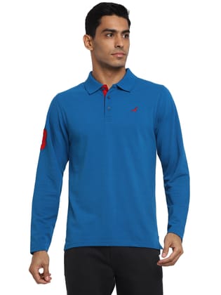 Full Sleeves Polo Collar T-Shirt for Men - Mykonos Blue-M / Mykonos Blue