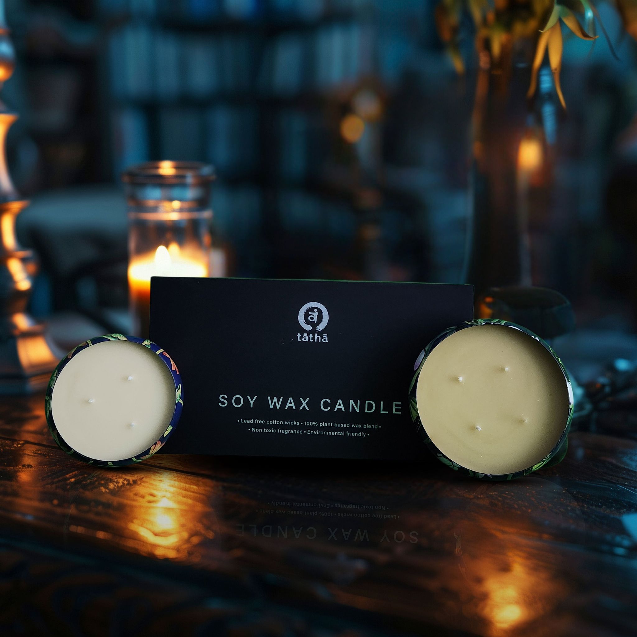 Meena Urli Candle (Set of2) - Soy Wax Candles-Rajanigandha & Tuberose (5 inch) + Orange & Cinnamon ( 3 inch)