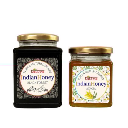 IndianHoney Black Forest (Honeydew) Honey & Rajasthan Acacia Honey Combo Pack (500gm & 230gm) Black Forest & Rajasthan Acacia