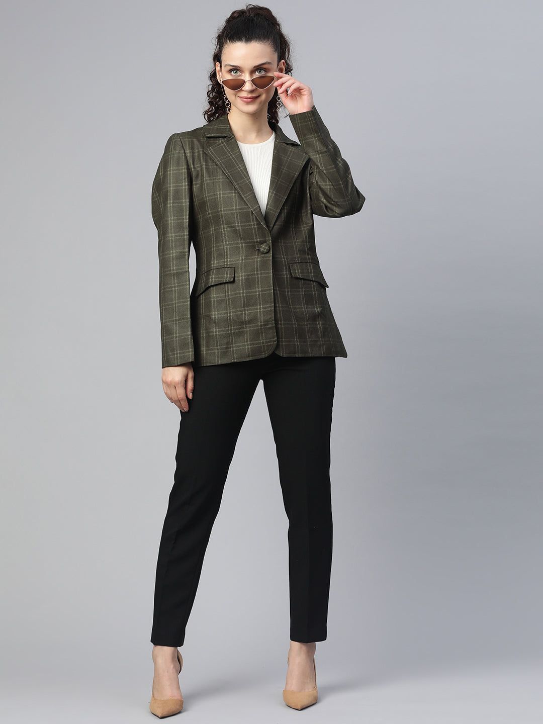 Checkered Tweed Jacket - Bottle Green-M