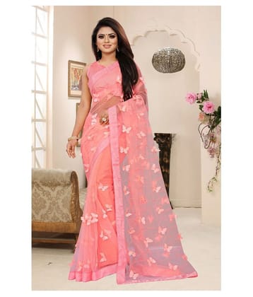 Gazal Fashions - Pink Net Saree With Blouse Piece (Pack of 1)
