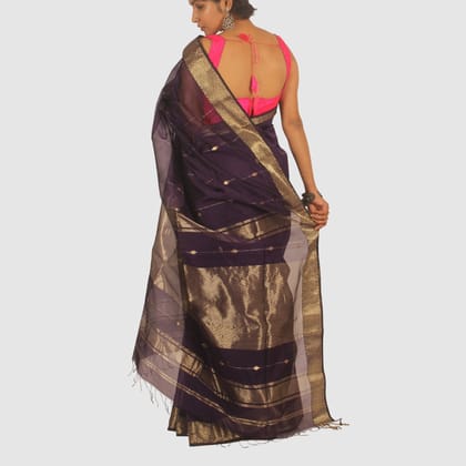 Royal Purple Maheshwari Handloom Saree with Classic Gold Zari Border