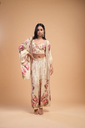 Beige Color Cape Pant Shirt-XS