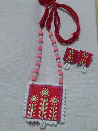 Handmade Handpainted Necklace with Glass Beads Mala On Wooden Base