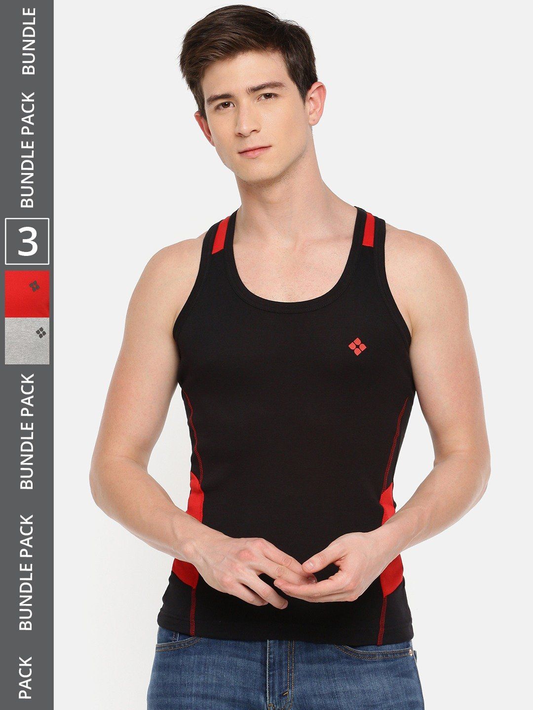 Men's Assorted Pack of 3 Solid Combed Cotton Racerback Styled Gym Vest