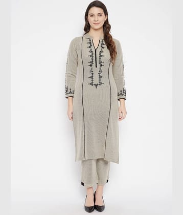 zigo Woollen Embroidered Kurti With Palazzo Women's Stitched Salwar Suit - Grey ( Pack of 1 )