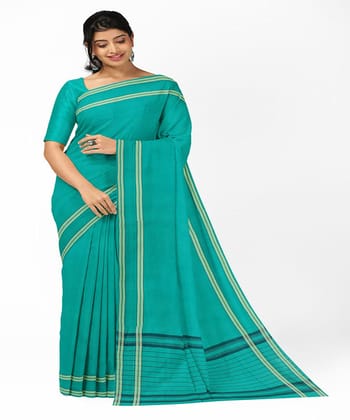 Sky blue cotton handwoven bandar saree