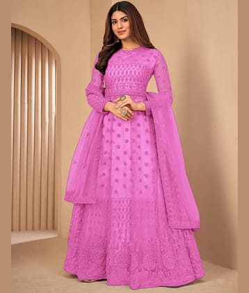 A TO Z CART Pink Flared Net Women's Semi Stitched Ethnic Gown ( Pack of 1 )