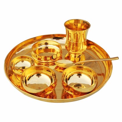 Pure Brass Export Quality Lead Free Thali Set, Set Of 7 Pcs. (BCMAS108 X)