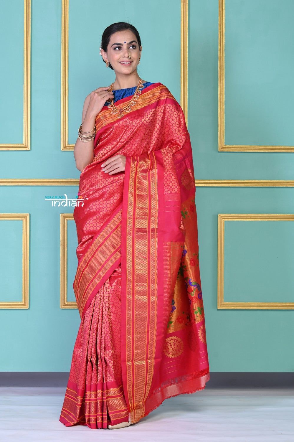 ROYAL WEAVE! Authentic Pure Silk Handloom Pink Brocade Maharani Paithani with exclusive Peacock Pallu.