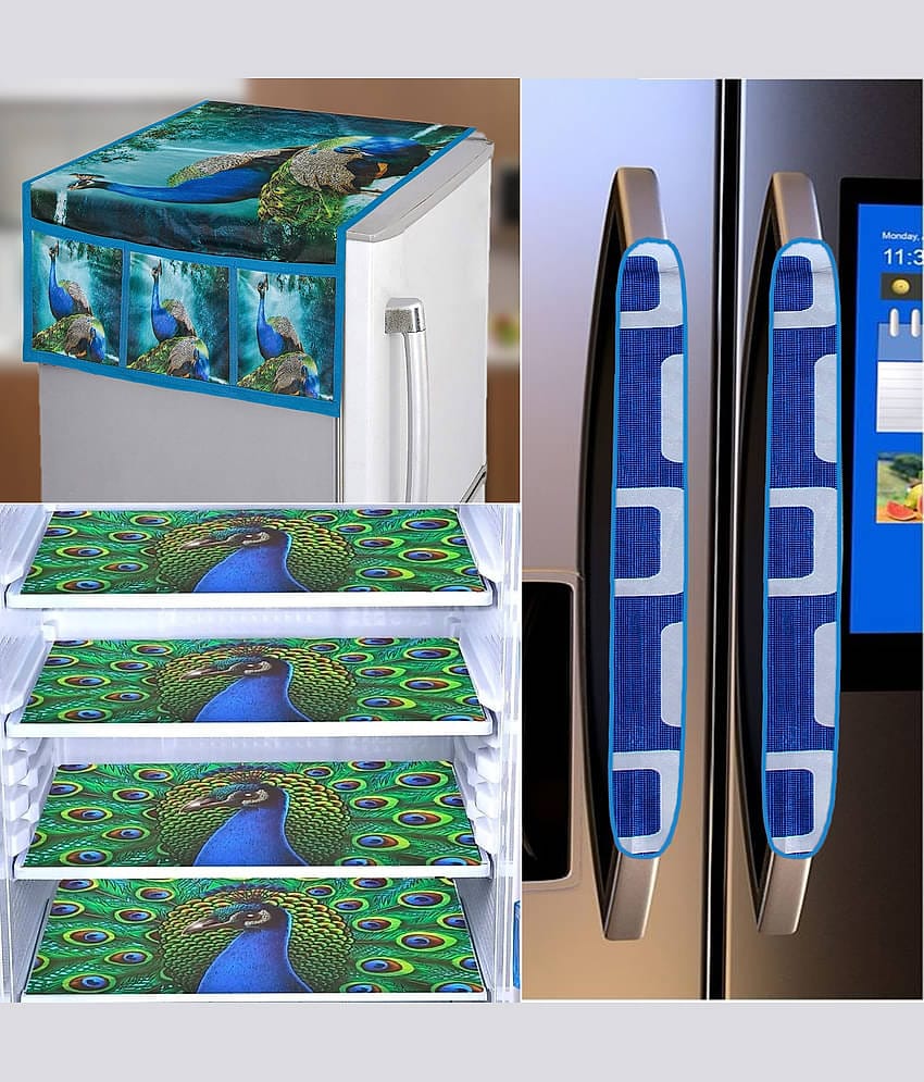 Crosmo Polyester Abstract Printed Fridge Mat & Cover ( 99 53 ) Pack of 7 - Green