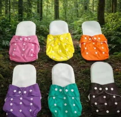 Pack of 6 with 6 Inserts Adjustable Snap Button Cloth Diaper