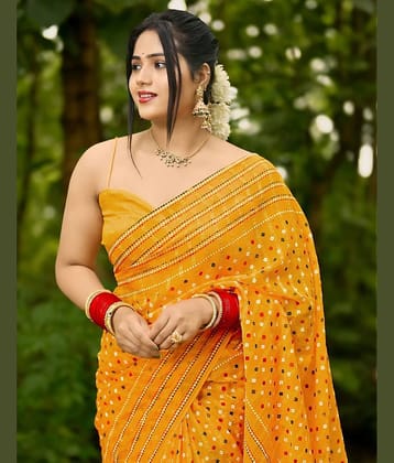 Samah Georgette Printed Bandhani Sarees With Unstitched Blouse Piece ( Yellow )