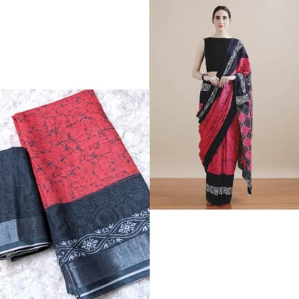 linen printed saree