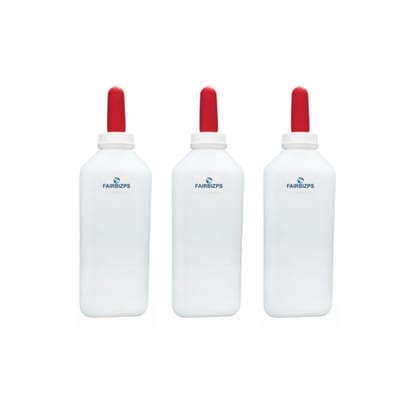 FAIRBIZPS Calf Feeding Milk Bottle, Milk Feeding Bottle for Calf with Nipple, Calf Feeding Bottle White, 2 Liter pac of 3