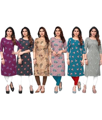 KETAKI FASHION Crepe Printed Straight Women's Kurti - Multicoloured ( Pack of 6 )