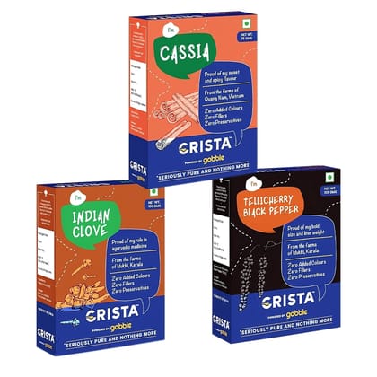 CRISTA Daily Whole Spices (Masala) Combo Pack (Cassia 75 gm, Cloves 100 gm & Tellicherry Black Pepper 100 gm) - Pack of 3