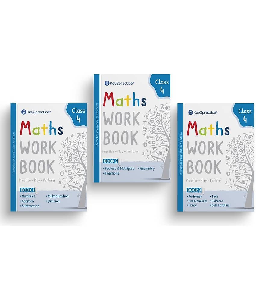 Key2Practice Maths Workbook For Class 4 (Set of 3) : Combo of (Numbers, Addition, Subtraction, Multiplication, Division, Factors & Multiples, Fraction