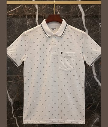 UNIBERRY Men Cotton Blend Regular Fit Printed Polo T Shirt ( White )