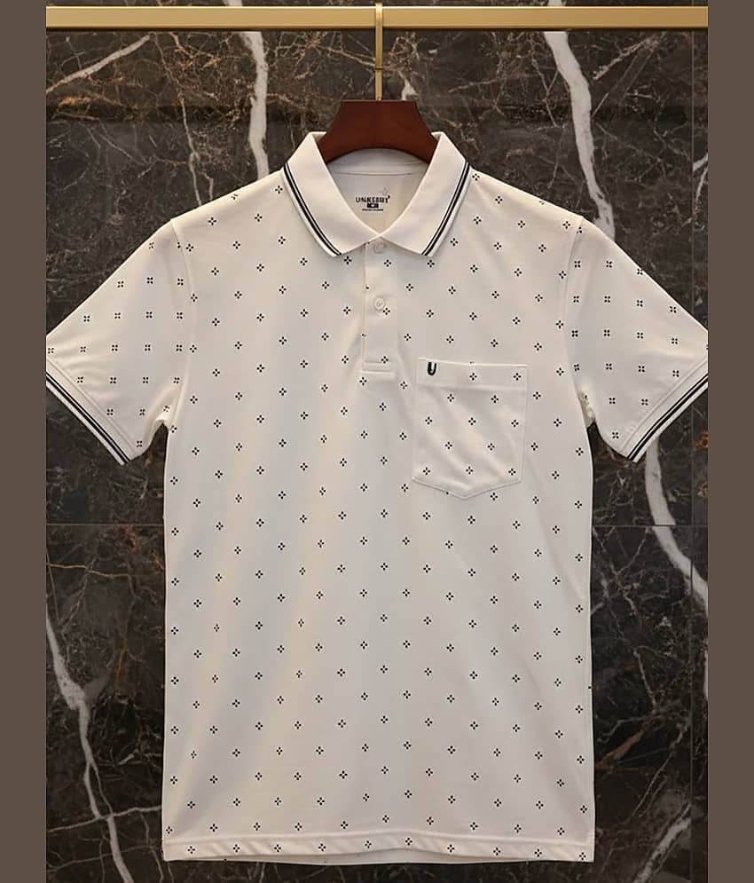 UNIBERRY Men Cotton Blend Regular Fit Printed Polo T Shirt ( White )