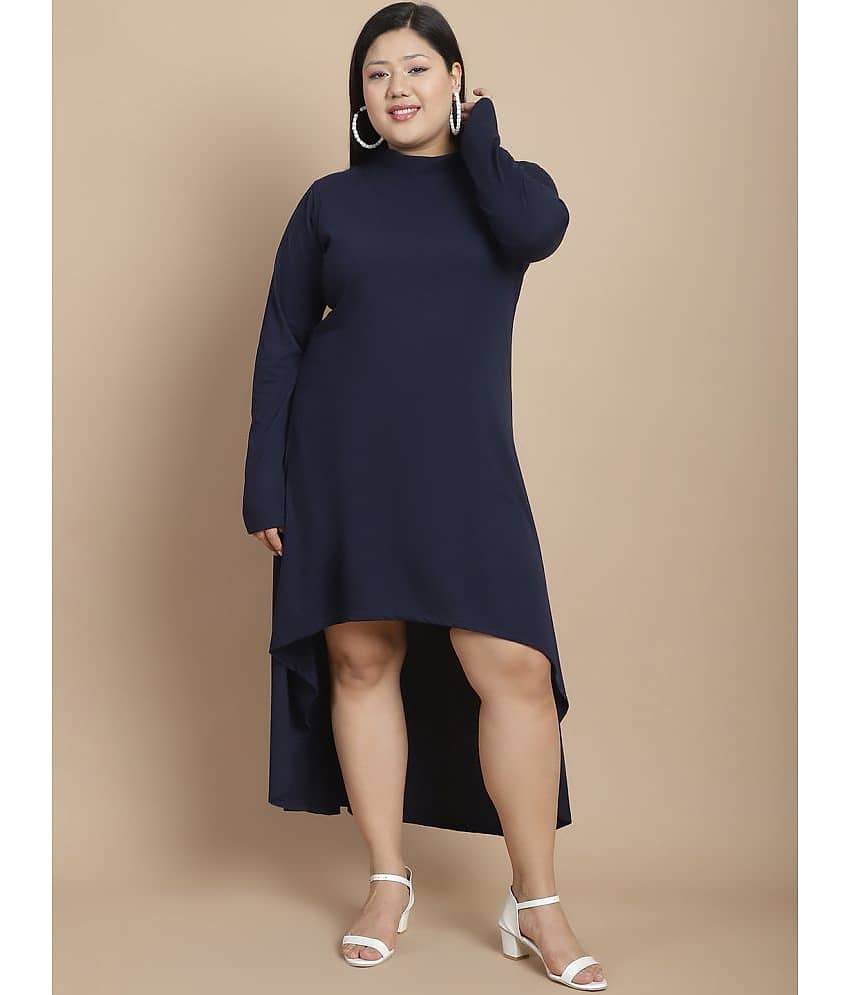 Rigo Women Cotton Solid Asymmetric Dress ( Navy )