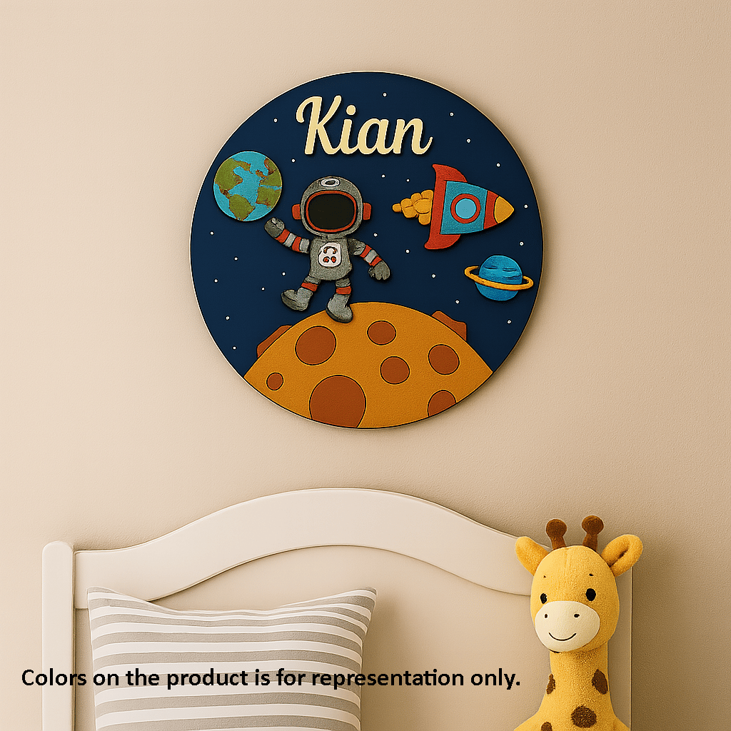 Dbeautify's MDF Personalized Astronaut Space DIY Kids Name Plate