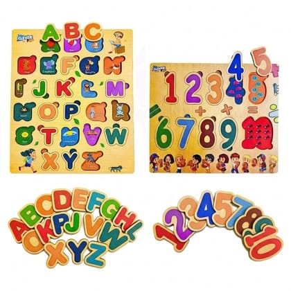 Clever Fox Funlab 2-in-1 Wooden Alphabet & Numbers Puzzle Set with Interactive Phonics Sound Guide - Montessori ABC & 123 Board for Toddlers Age 2-4 - Peg-Free Preschool Learning Activity