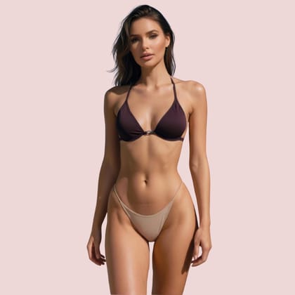 Classic Halter Triangle Bikini Topa in Deep Espresso Brown (Top Only)