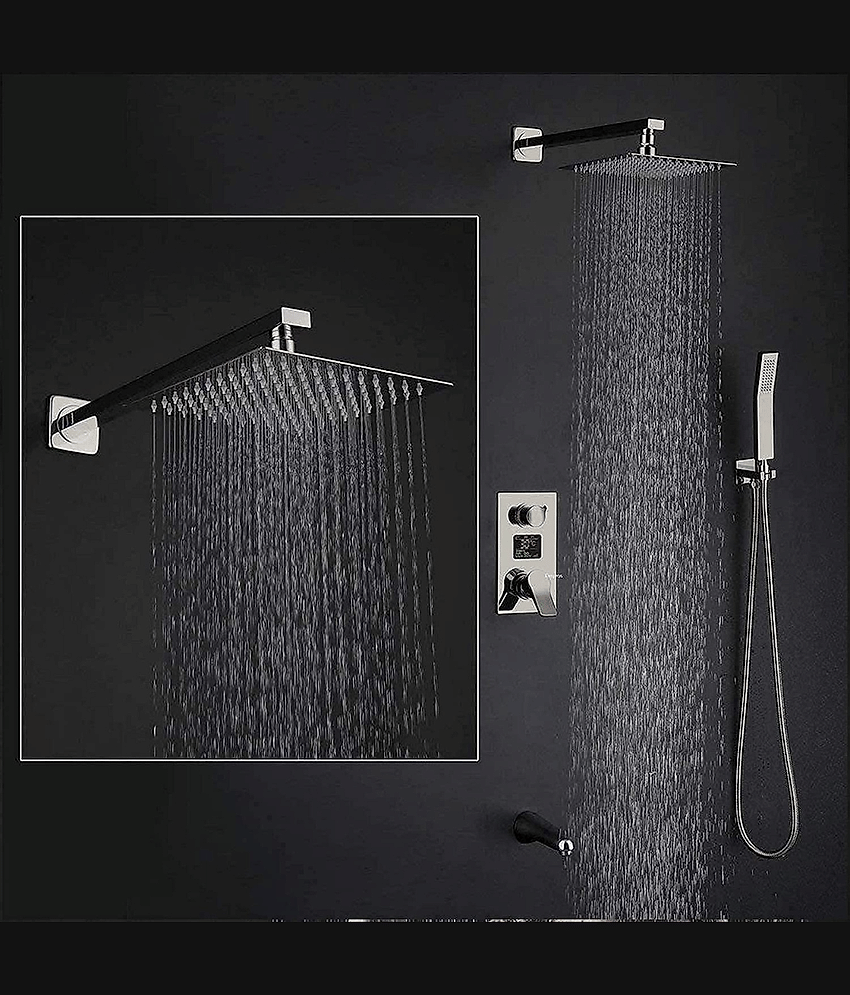 BATHONIX 8x8 Ultra Slim Shower with 18" Arm 1Set Stainless Steel Overhead Shower