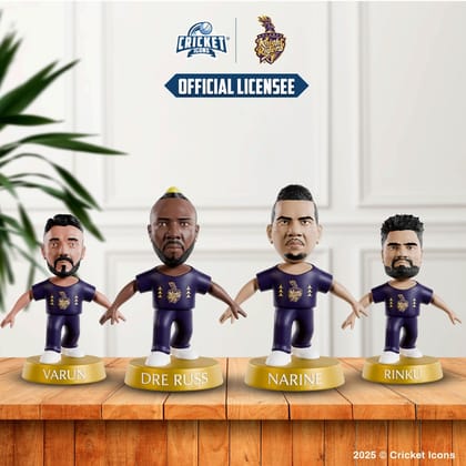 Chanak Cricket Icons Action Figure Assorted Kolkata Knight Riders Collectible Miniature, IPL Edition 360° Rotatable Head, KKR Cricket Player for Fans & Kids, Perfect Gift & Collectors Pack of 4