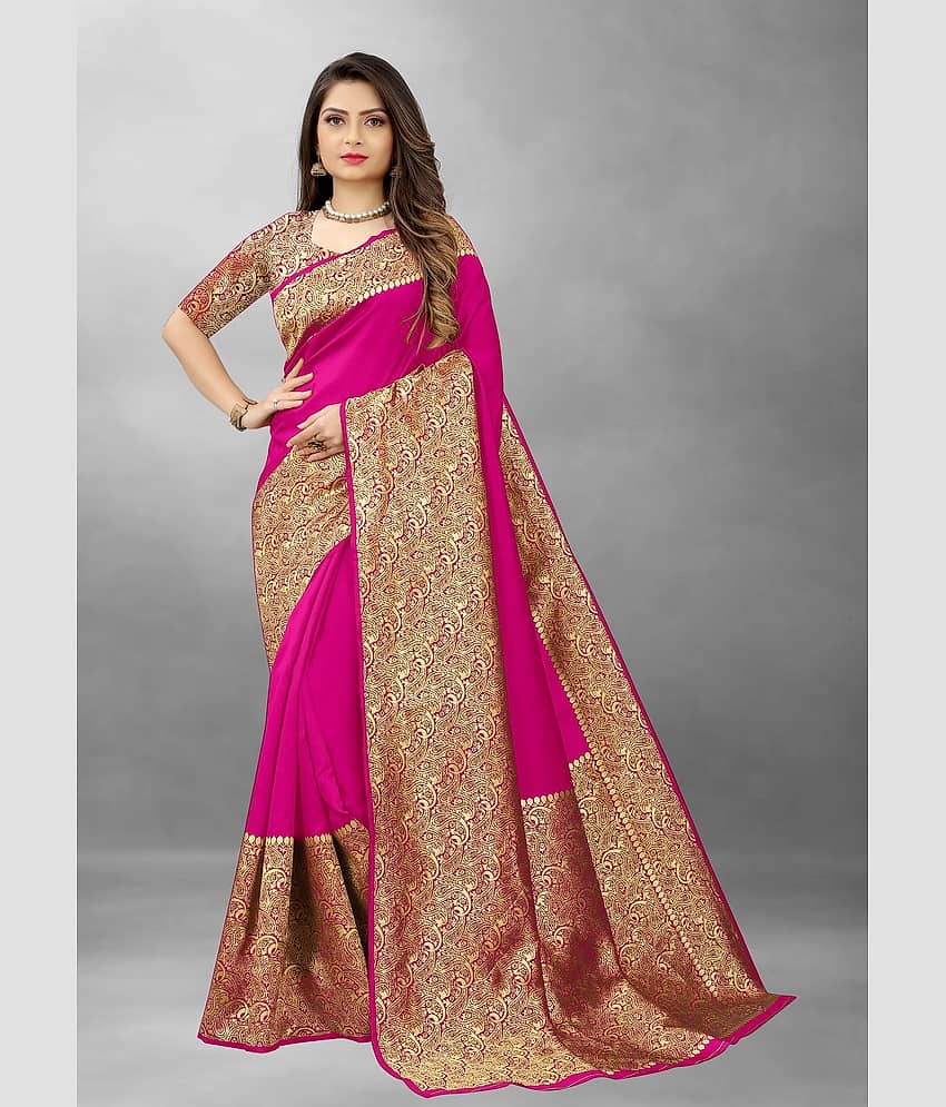 Gazal Fashions Banarasi Silk Embellished Saree With Unstitched Blouse Piece ( Navy Blue )