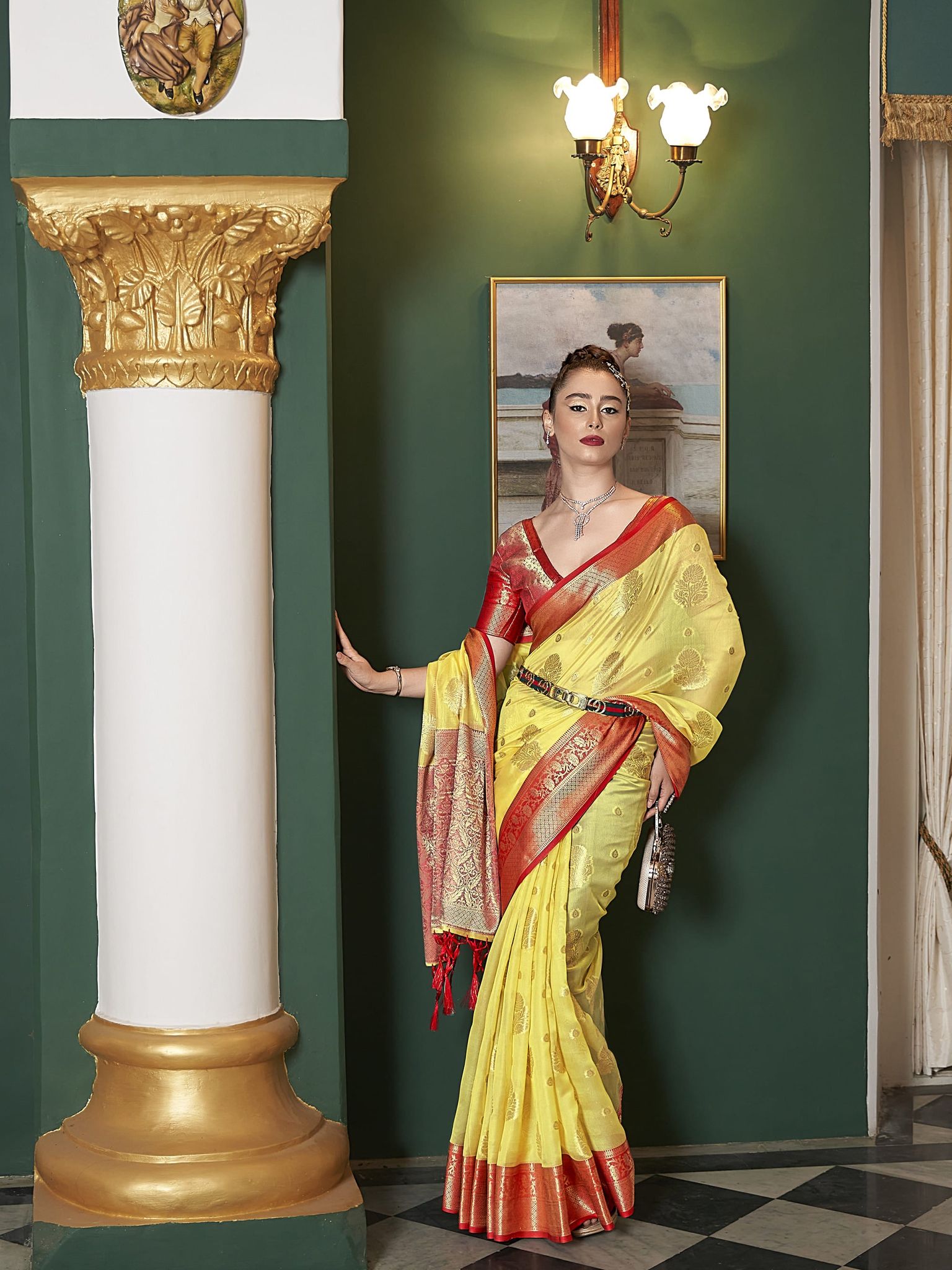 Yellow  banarasi  Silk Saree