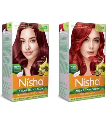 Nisha Creme Hair Color Combo Pack Burgundy and Flame Red - 120g, Long Lasting Permanent Hair Colour for Women & Men