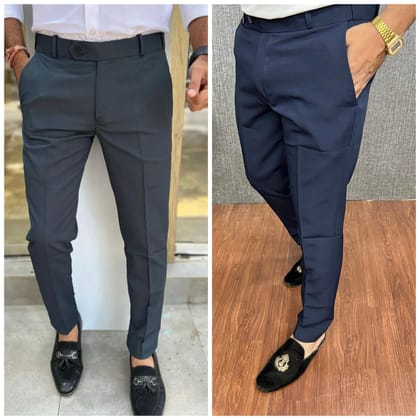 Dark Grey & Dark Blue Waist Adjustable Pant Combo-28