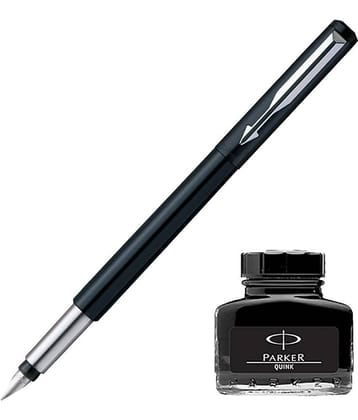 Parker Vector Standard CT Fountain Pen - Black + Quink Ink Bottle - Black (30ML)