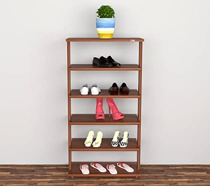 DAS Néstor Engineered Wood 6 Tier Shoe Rack Organizer Classic Walnut Finish